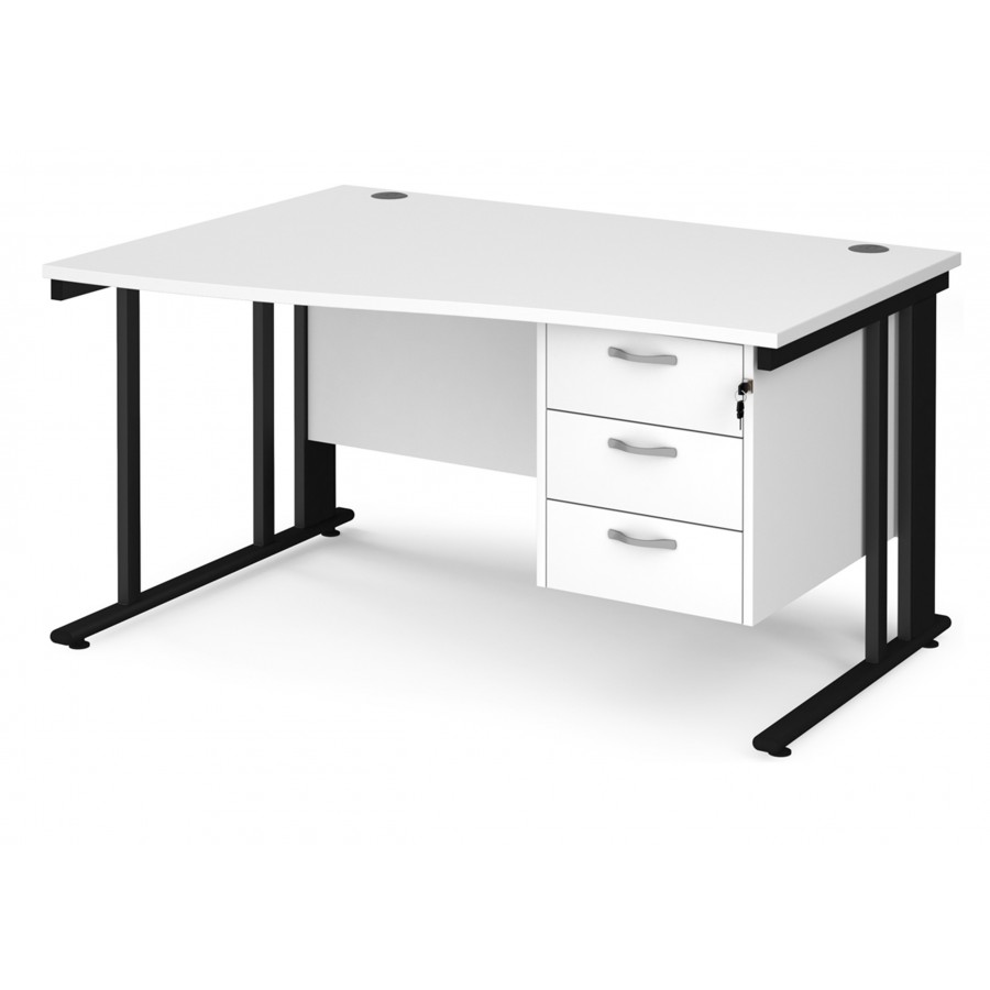 Maestro Cable Managed Leg Wave Desk with Three Drawer Pedestal